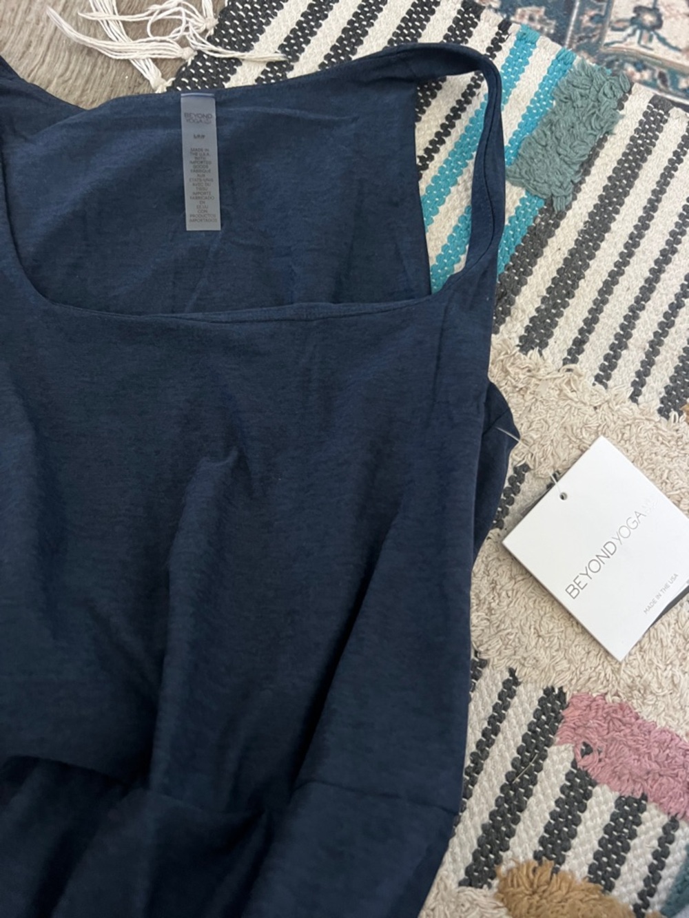 Nwt Beyond Yoga Tank Dress Womens Small Blue Square Neck Midi Athleisure Summer - Picture 11 of 14